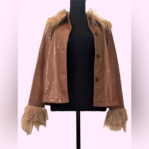 Halfheart / Dolls Kill Brown Shaggy Fuzzy Vinyl Jacket - Picture 5 of 5